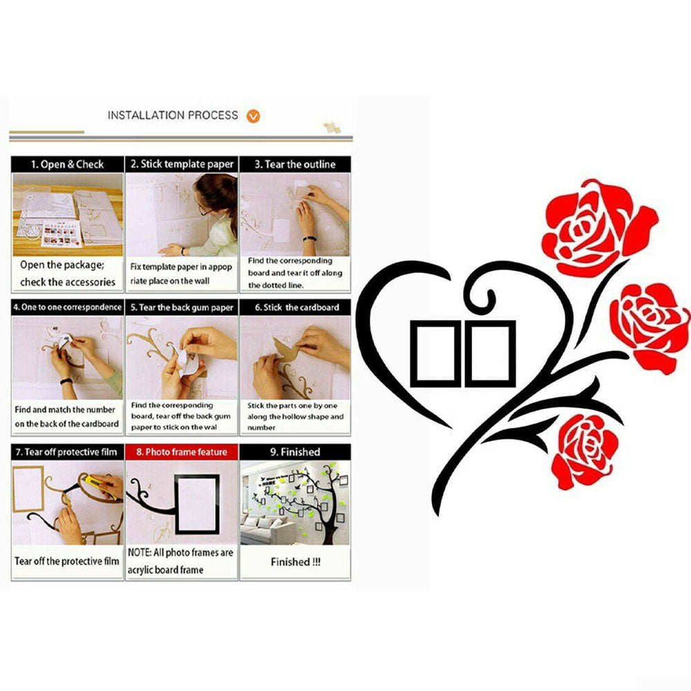 Family Love Rose Wall Decals 3D DIY Photo Frame Wall Stickers Mural Home Decor 