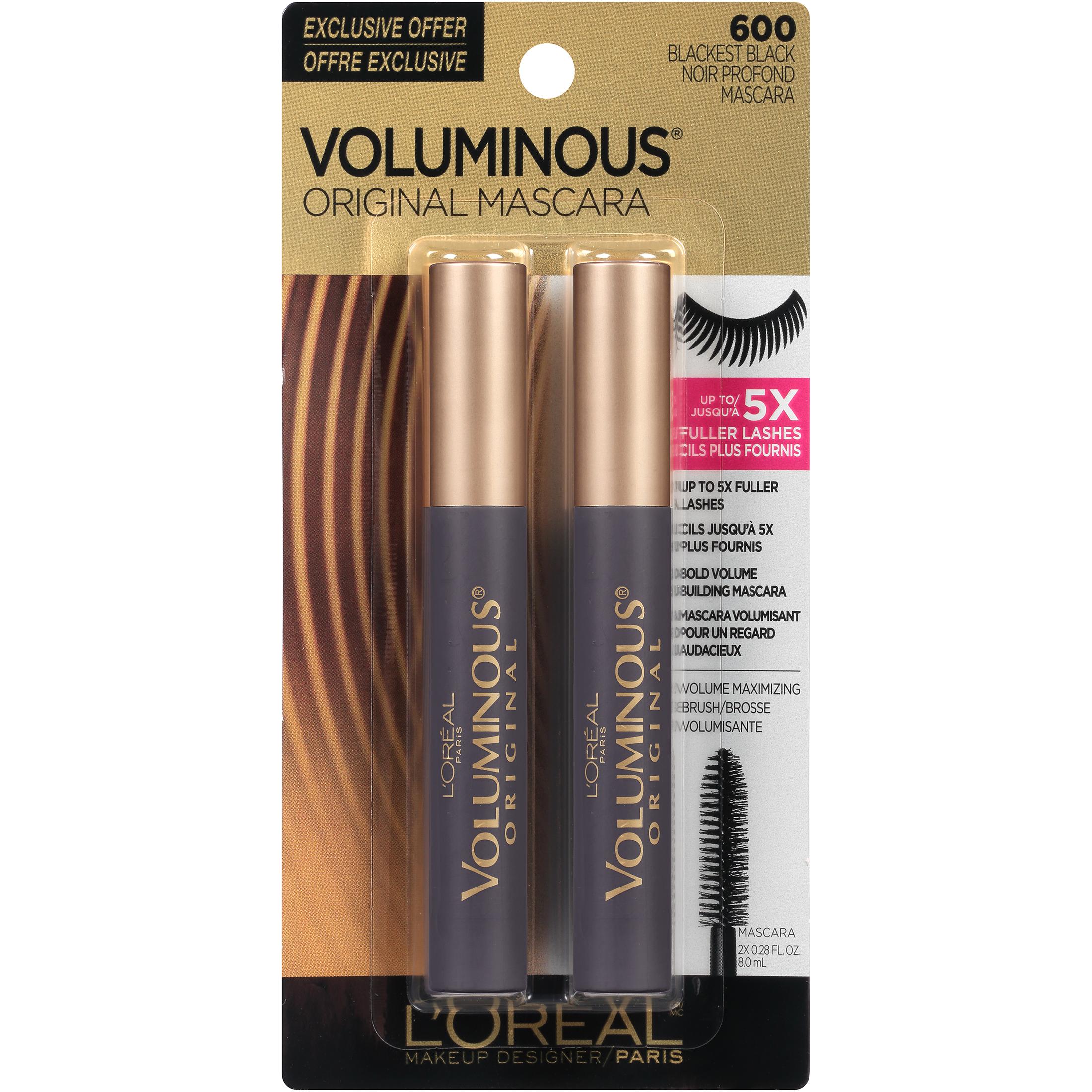 L'Oreal Paris Voluminous Original Waterproof Mascara, Blackest Black 2 Pack - image 4 of 13