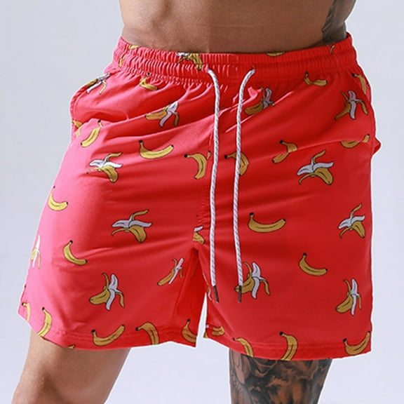 Floenr Mens Shorts,Men's Summer Printed Beach Pants Five Casual Loose Quick-Drying Shorts