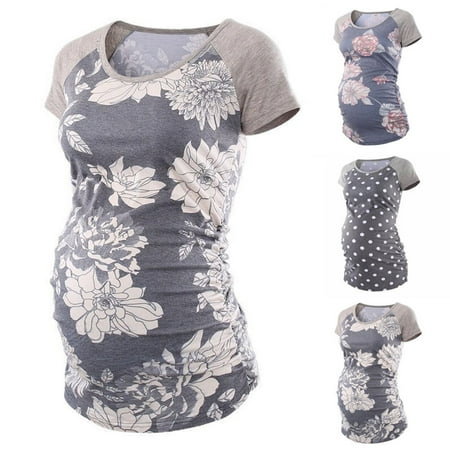 

Tejiojio Maternity/Labor/Nursing Clothing Clearance Women s Maternity Wear Round Neck Side Pleated Printed Top Maternity Short Sleeve T-shirt