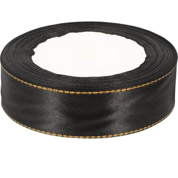 MUSEYA 1 Roll of Ribbons for Crafting Black with Gold Edge for DIY Craft and General Users
