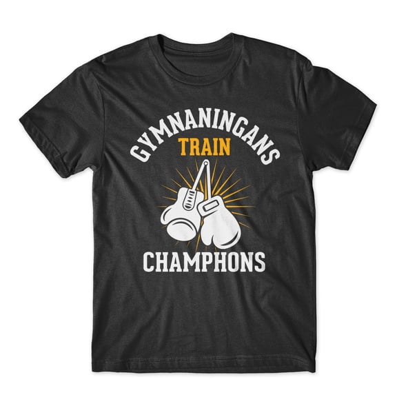 Mighty Circus Gymnaningans Train Champhons T-Shirt 100% Cotton Premium Tee - Black, Double Extra Large