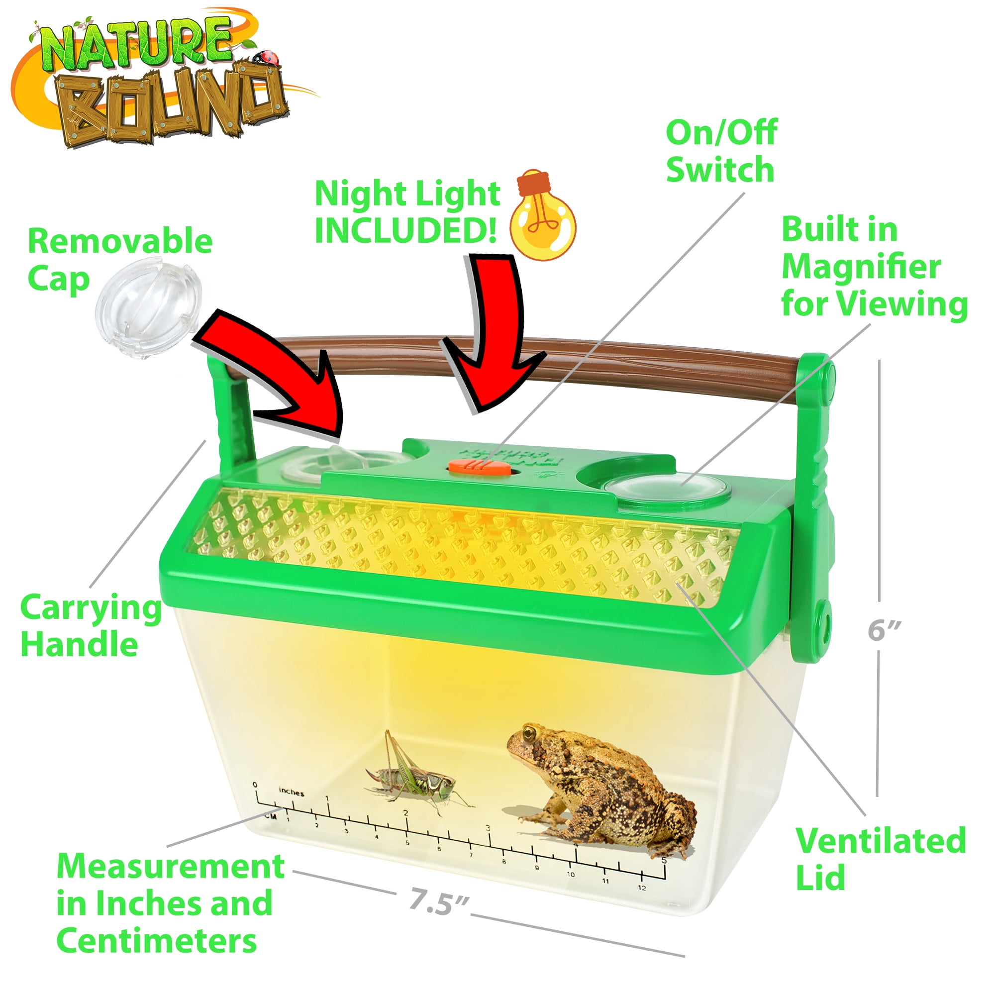 Nature Bound: Critter Barn Habitat - Light-Up Insect Viewer, Built-In Magnifier, Ventilated Lid, Bugs-Fish-Frogs-Worms, Catch & Release Play, Kids 5+
