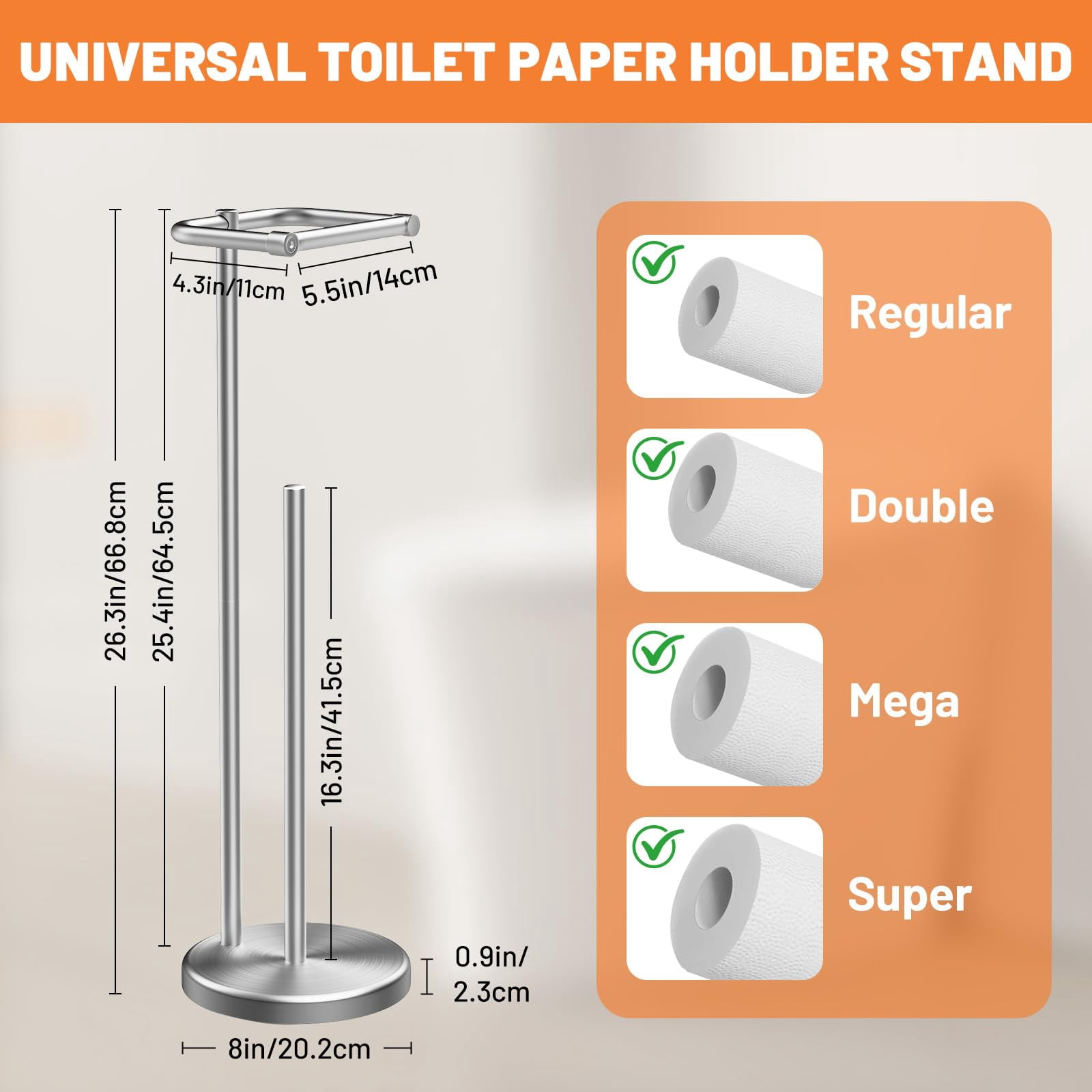 Housolution Toilet Paper Holder Stand, Brushed Nickel Toilet Paper Holder Free Standing with Roll Dispenser,Stable Weighted Base for Bathroom