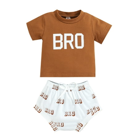 

Gureui Toddler Infant Baby Boys Summer Outfits Short Sleeve Letter Print Tops + Knot Front Shorts 2Pcs Clothes Set