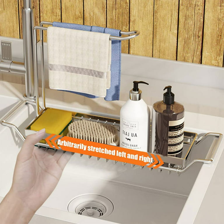 Stainless-Steel Holder Kitchen Sink Organizer Tray Drainer Rack Brush  SoapHolder
