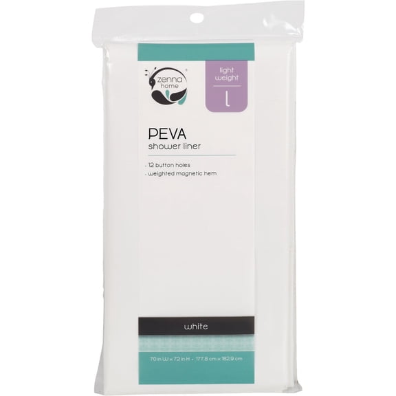 Zenna Home H27W, Lightweight PVC Vinyl Shower Curtain Liner, 70 in x 72 in, White
