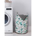 thumbnail image 3 of Abstract Laundry Bag, Black and White Floral Pattern with Graphic Doodle Style Leaves in Blue Shades, Basket with Handles Drawstring Closure for Laundromats, 13" x 19", Multicolor, by Ambesonne, 3 of 4