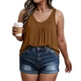 thumbnail image 5 of Hesxuno Plus Size Tank Top for Women Pleated Sleeveless Shirts Solid Color V Neck Loose Fit Flowy Blouses Summer Casual Pajama Tops Brown XXL, 5 of 6