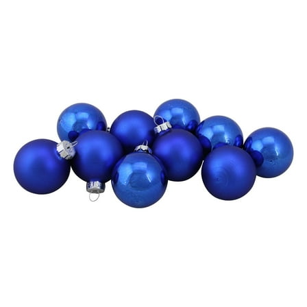 10-Piece Shiny and Matte Royal Blue Glass Ball Christmas Ornament Set 1.5" (45mm)