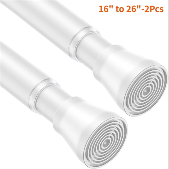 2 Pack Curtain Rod Adjustable 16-26 Inches，5/8" Diameter,White
