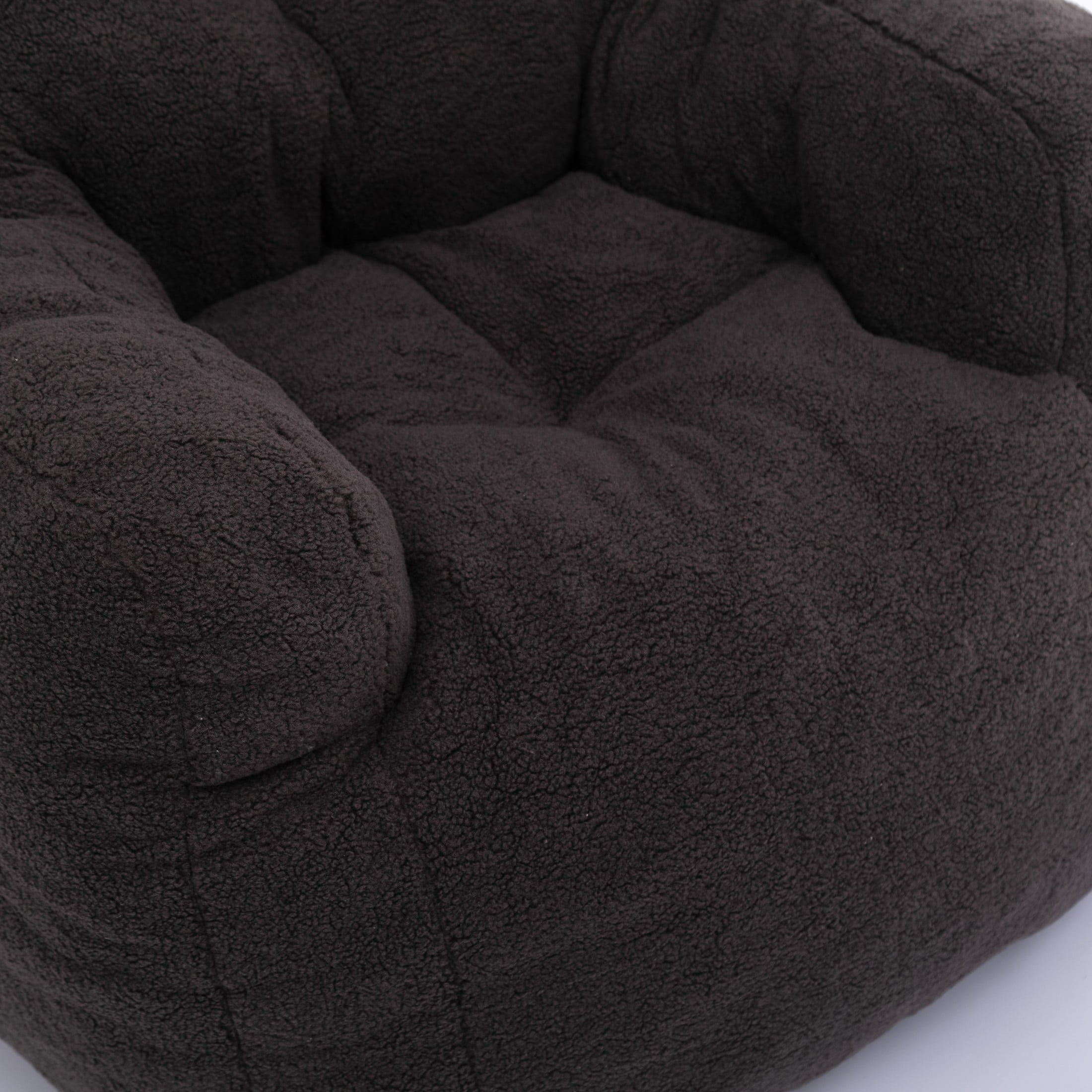 Noble House Quinci 39" Teddy Tufted Bean Bag Chair, Memory Foam Floor Lounger Accent Seat for Bedroom, Dark Gray