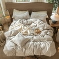 thumbnail image 5 of MooMee Wavy Striped Duvet Cover Set Queen 100% Washed Cotton Linen Like Textured Breathable 3-Piece (Beige, 90"x90"), 5 of 7