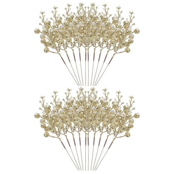 HAMPPLIES 7.5X2X2In Glitter Berries Stems Christmas Party Decorations 20Pcs Artificial Glitter Berry Picks
