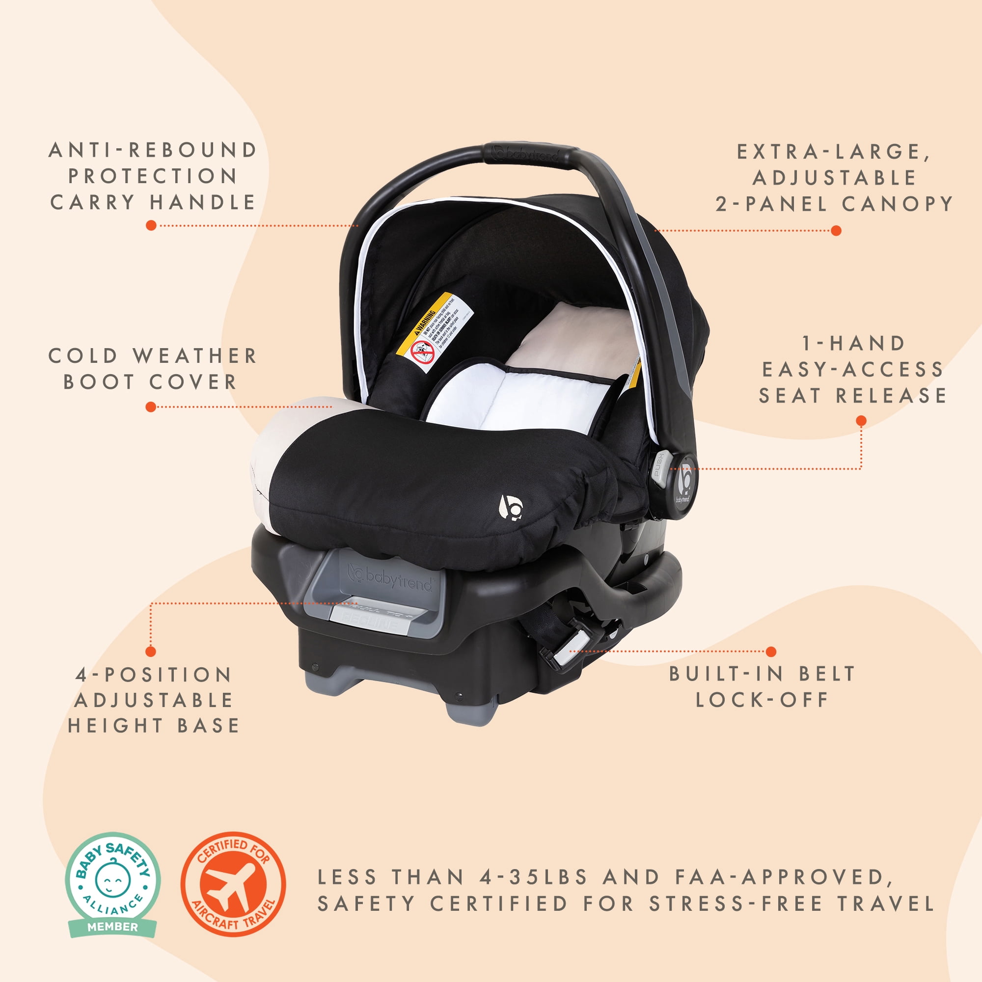 Baby Trend Infant Car Seat, Ally 35, Modern Khaki, Travel System with Cover