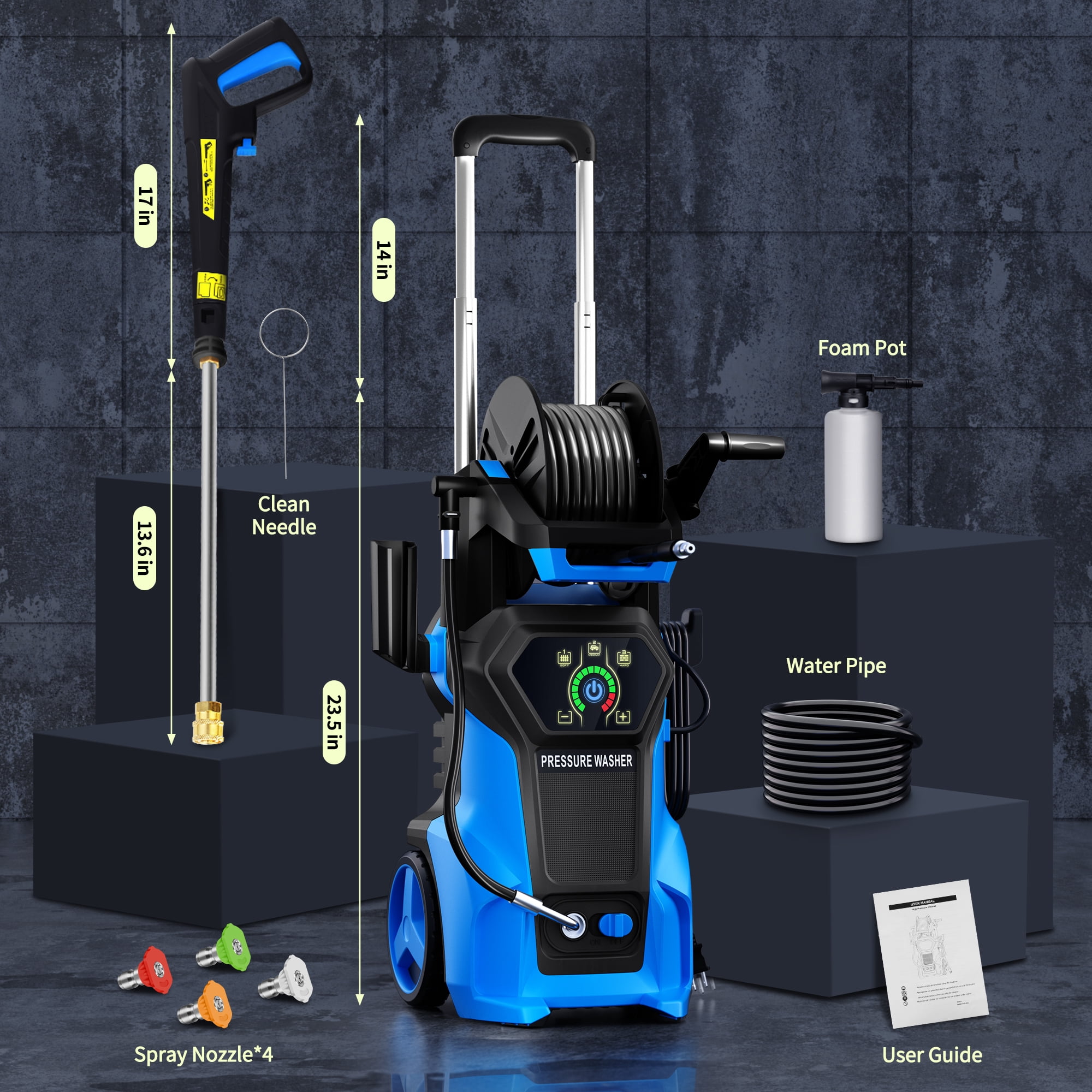 Fenbeli 5000 PSI Electric Pressure Washer, 3.2 GPM High-Powered Cleaner with 5 Nozzles, Foam Cannon for Cars, Patios & Outdoor Cleaning