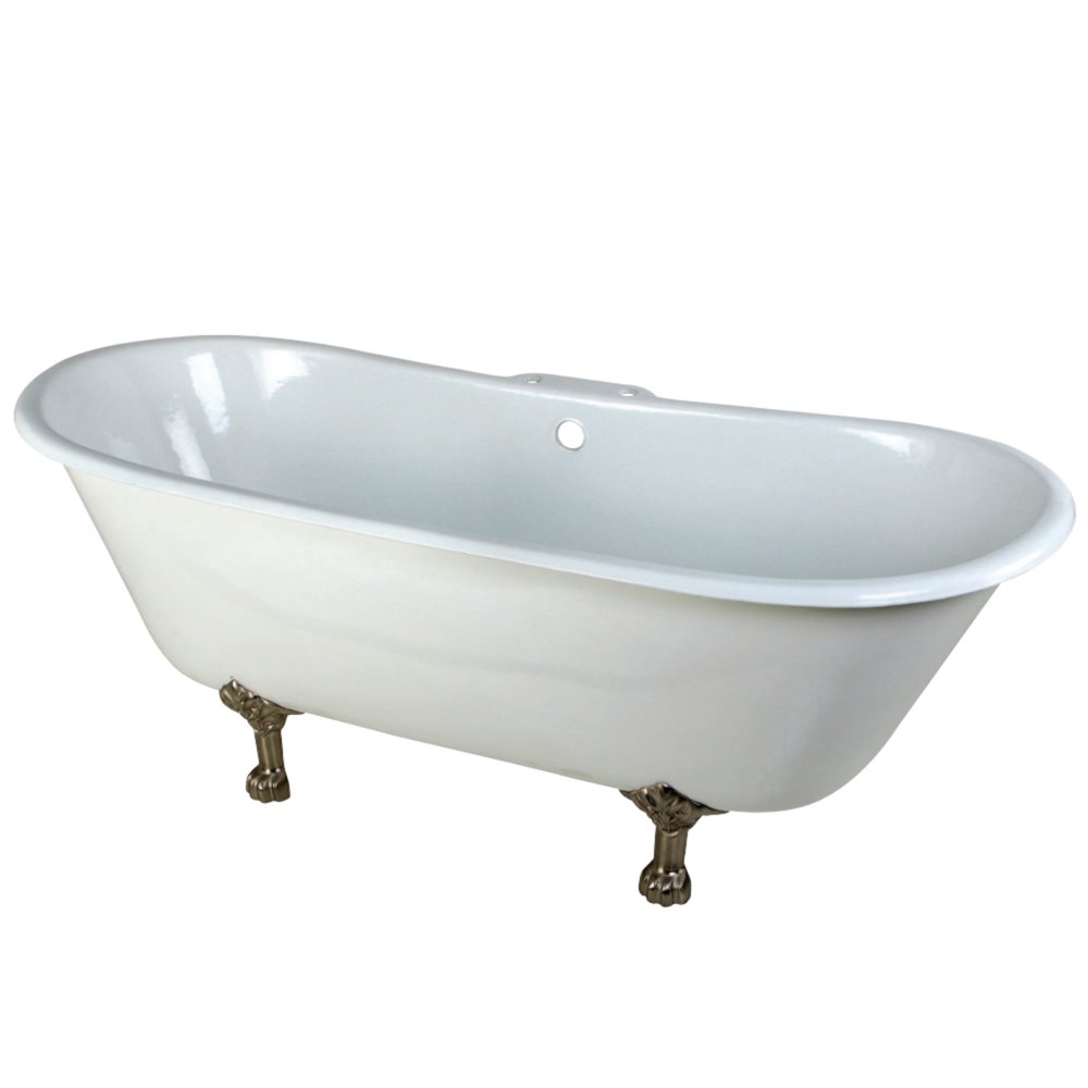 Aqua Eden 67Inch Cast Iron Double Slipper Clawfoot Tub with 7Inch Faucet Drillings and Feet