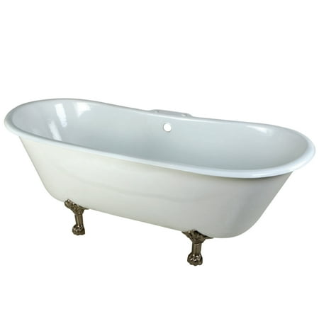 Cast Iron Double Slipper Tub - Aqua Eden 67-Inch Cast Iron Double Slipper Clawfoot Tub with 7-Inch Faucet Drillings and Feet, White/Brushed Nickel