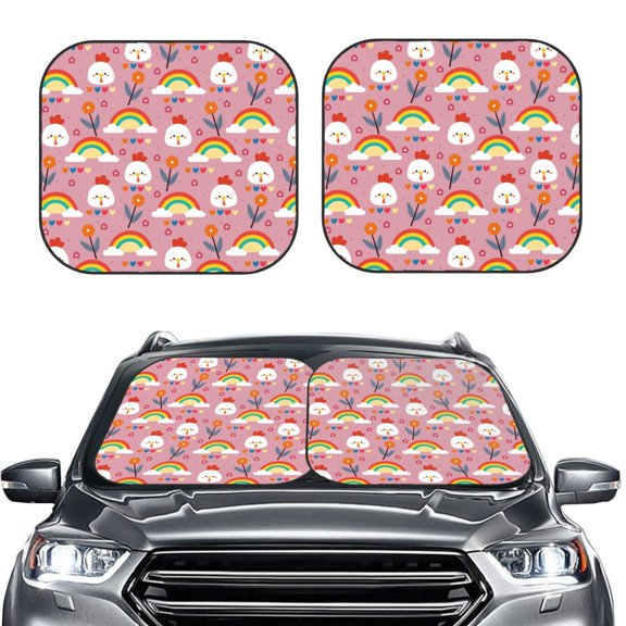 Kdxio Cartoon Chicken Print 2-Piece Sun Shade Front Windshield - Foldable Car Front Window Sunshades for Most Sedans SUV Truck