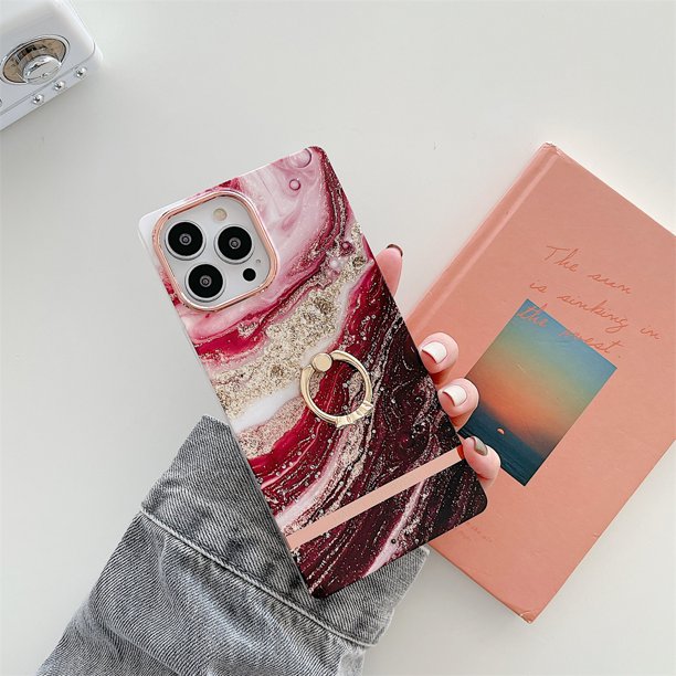 Ranipobo For Iphone 12 Pro Case With Ring Stand 6 1 Red Marble Pattern Shiny Protective Cute Phone Case Cover Walmart Com