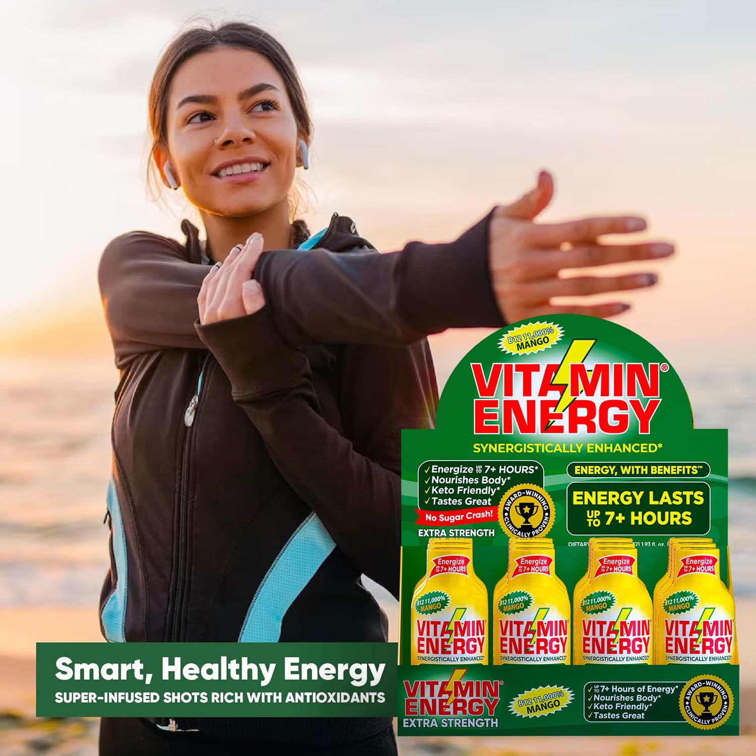 Vitamin Energy B12 Extra Strength Shot, Mango, 12 Pack – 260mg Natural Caffeine, 11,000% DV B12 & B6, Zero Sugar, 1.93 fl oz