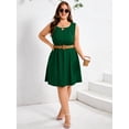 thumbnail image 4 of SHOWMALL Women's Plus Size Sleeveless Dress, A-Line Summer Dress with Pockets, Dark Green 1X Keyhole Neck Pleated Casual Shift Dress for Beach Vacation, 4 of 6