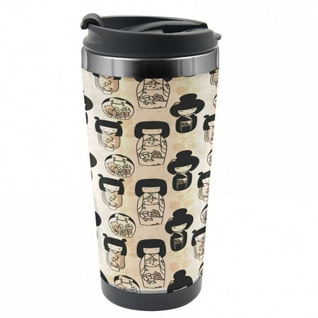 

Ethnic Travel Mug Little Kokeshi Dolls Steel Thermal Cup 16 oz by Ambesonne
