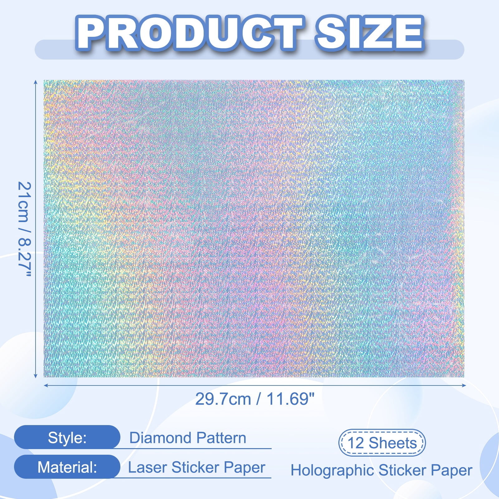 Uxcell 12x8 Inch Printable Holographic Sticker Paper, 12 Sheets Vinyl Sticker Paper A4 Waterproof Quickly Sticker for Laser Printer Inkjet Printer, Micro Dot Pattern