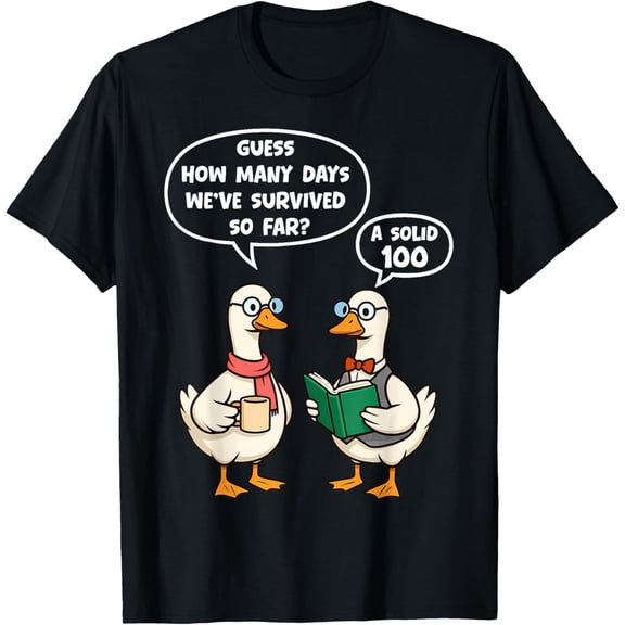 Funny 100 Days of School Goose 100th Day Teacher Adult T-shirt