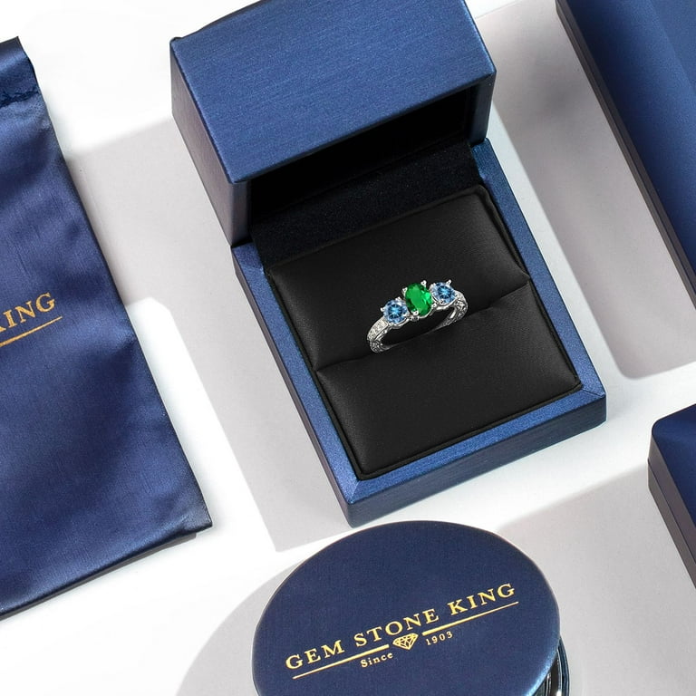 Gem Stone King 925 Sterling Silver Ring Nano Emerald and