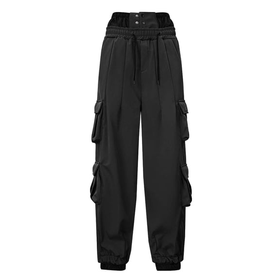 Likimi Mens Ski Pants Thickened Waterproof Drawstring Elastic Waist Solid Color Fashion Outdoor Long Trousers With Pocket Size L Black