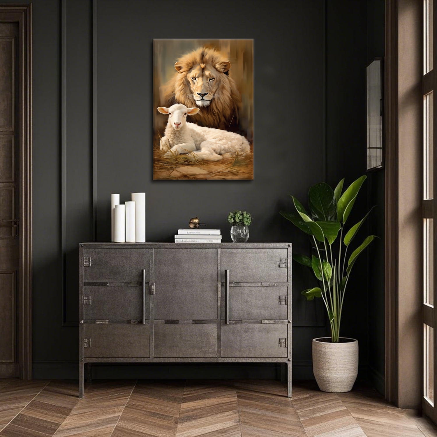 Lion Wall Art Jesus Christian Wall Decor Lion of Judah Canvas Prints Lamb of God Poster Rustic Animals Pictures Bible Religious Paintings Artwork for Living Room Bedroom Home Decorations