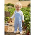 thumbnail image 6 of RUINIXCW Newborn Baby Boy Girl Fall Winter Clothes Infant Baby Boys Girls 2 Pieces Outfit Solid White Long Sleeve Romper Front Pocket Bib Overall Suspender Pants and Set, 6 of 9
