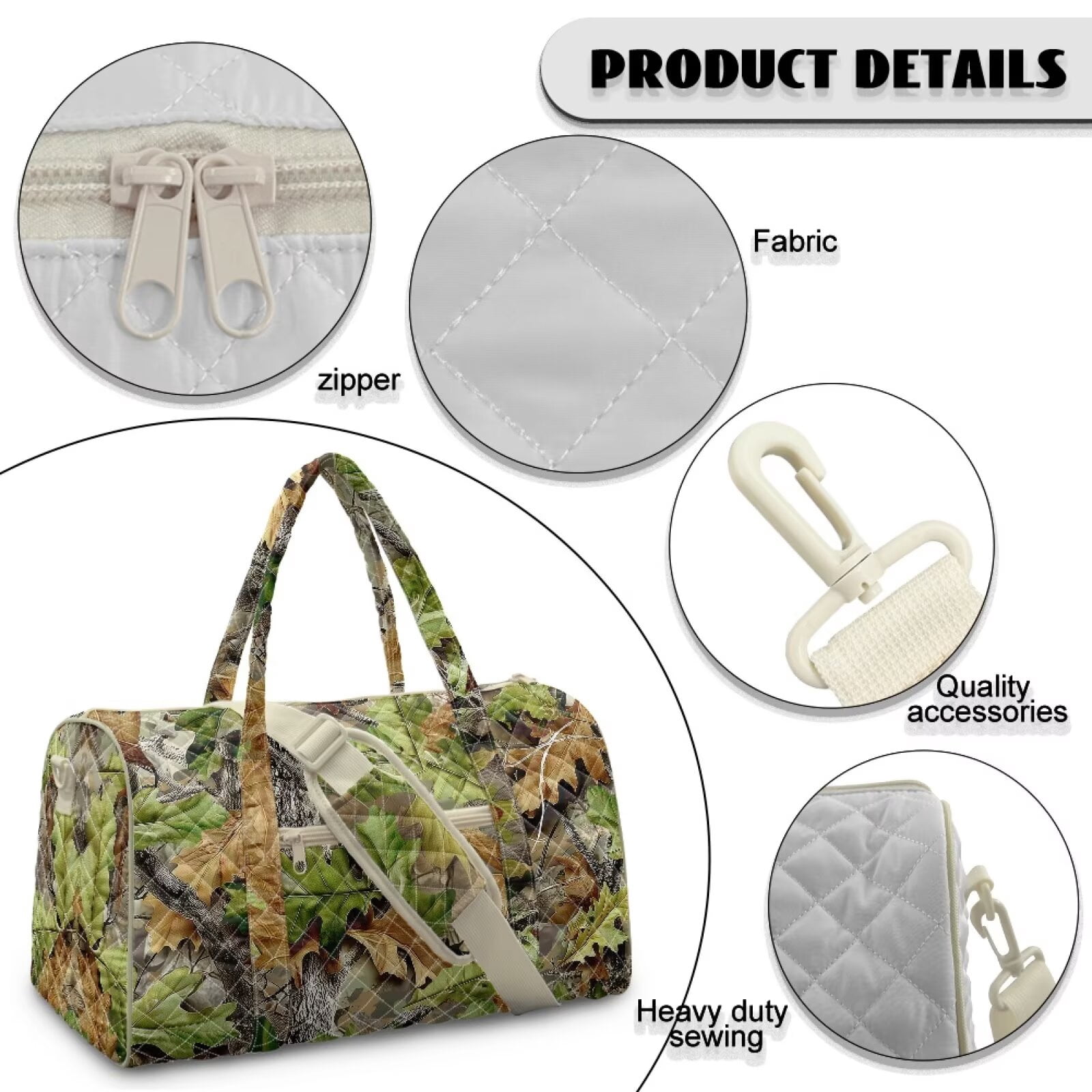 Pzuqiu Camo Hunting Large Quilted Weekender Bag for Women Lightweight Puffer Duffle Carry-On Tote with Adjustable Strap for Travel, Gym, Overnight Trips Portable Travel Bags