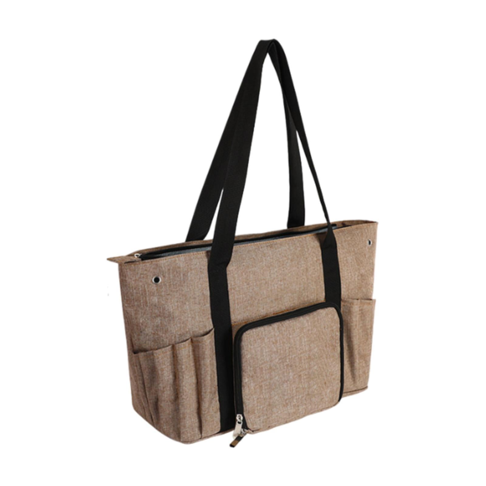 HOMYL Crochet Bag Tote Knitting Crochet Supplies with 2 Holes Empty Yarn Organizer khaki