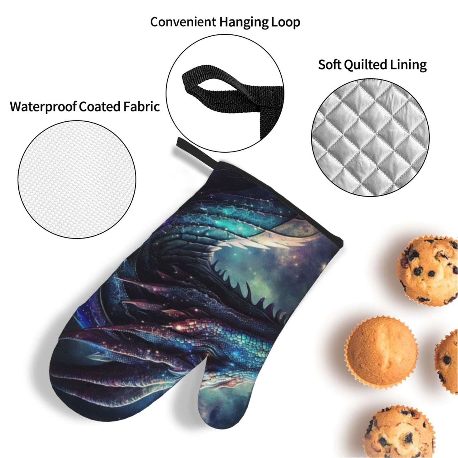 Dragon Cool Art Galaxy 4Pcs Oven Mitts and Pot Holders Sets Oven Kitchen Gloves Hot Pads for Cooking BBQ Baking Grilling