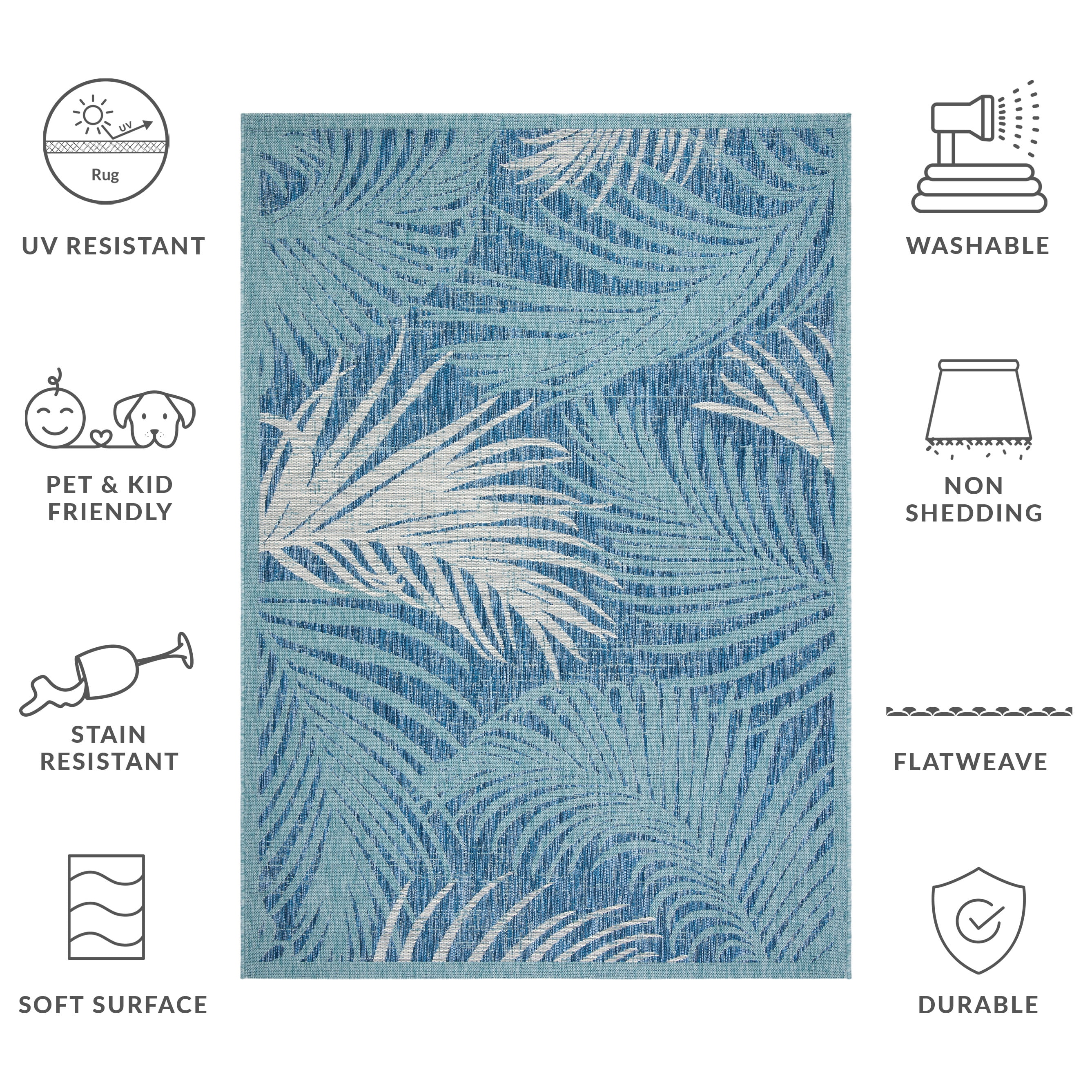 Safavieh Courtyard Padic Botanical Indoor/Outdoor Area Rug, Aqua/Navy, 6'7" x 6'7" Square
