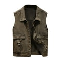 thumbnail image 2 of VBTAPA Men's Denim Vest Sleeveless Cargo Jacket Vintage Casual Jean Vest Hipster Streetwear Tops Coffee L, 2 of 8