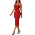 thumbnail image 4 of INSPIRE CHIC Spaghetti Straps Dress for Women's Sleeveless Ruched Twist Front Pencil Dresses XL Red, 4 of 6