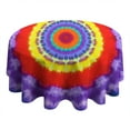 thumbnail image 4 of Rainbow Tie Dye Mandala Pattern Round Tablecloth 60"x60",Wrinkle Wipeable Table Cloth for Kitchen Dining Room Picnic Patio Party, 4 of 6