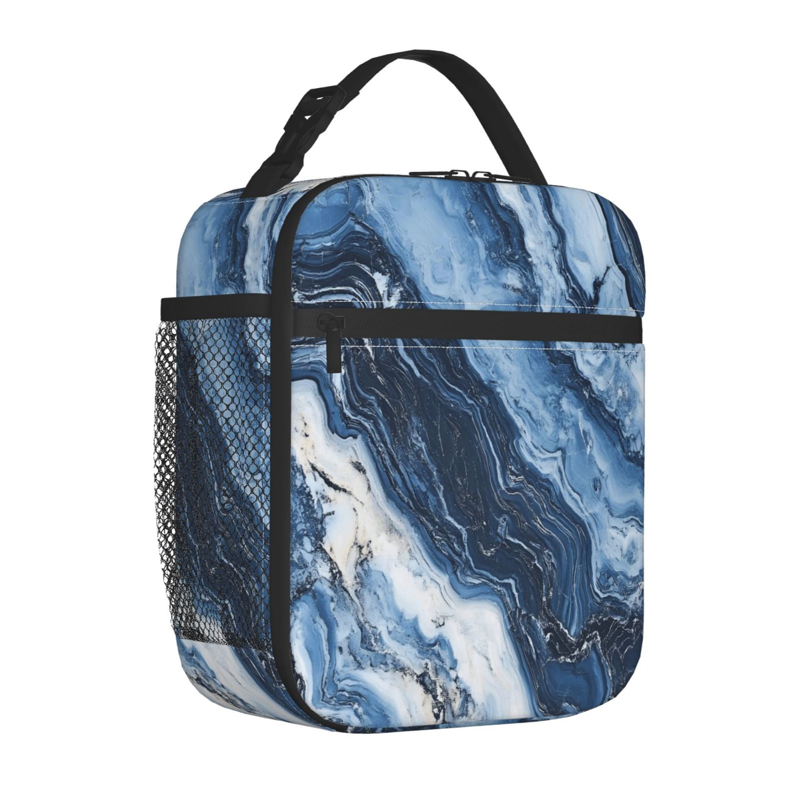 Lunch Bag For Women Men Insulated Portable Lunch Box Bento Box Office Picnic Travel Cooler Bag Slateblue Marble_3