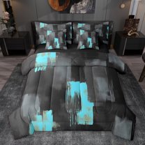 jejeloiu Vintage Geometric Design 7pcs Bedding Comforter Set,Black Cyan Graffiti Queen Bedding Sets For Adult Reversible