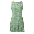 thumbnail image 4 of Wirdiell Women Dresses Fashion Round Neck Sleeveless Polka Dot Loose Large Swing Ruffle Beach Dress Sundresses Green M, 4 of 5