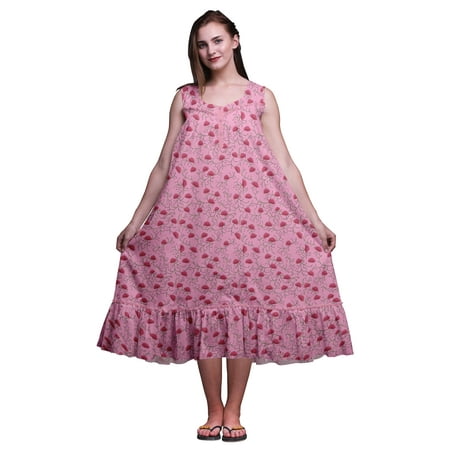 

Bimba Light Pink3 Artistic Flower Printed Cotton Nightgowns For Women Sleeveless Gown Sleepwear Maxi Dress X-Small