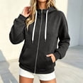 thumbnail image 2 of Bibifish Womens Hoodies Fall Full Zip Open Hooded Sweatshirts Drop Shoulder Kangaroo Pocket Outerwear Tops, 2 of 5