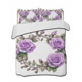 thumbnail image 2 of Quilts Twin Size, Purple Rose Soft Comforter Bedding Set for Bed, Spring Flower Watercolor Modern Floral Leaf Lightweight Quilted Bedspread with Pillow Cover(2 Pieces) for All Season, 68x86 Inch, 2 of 6