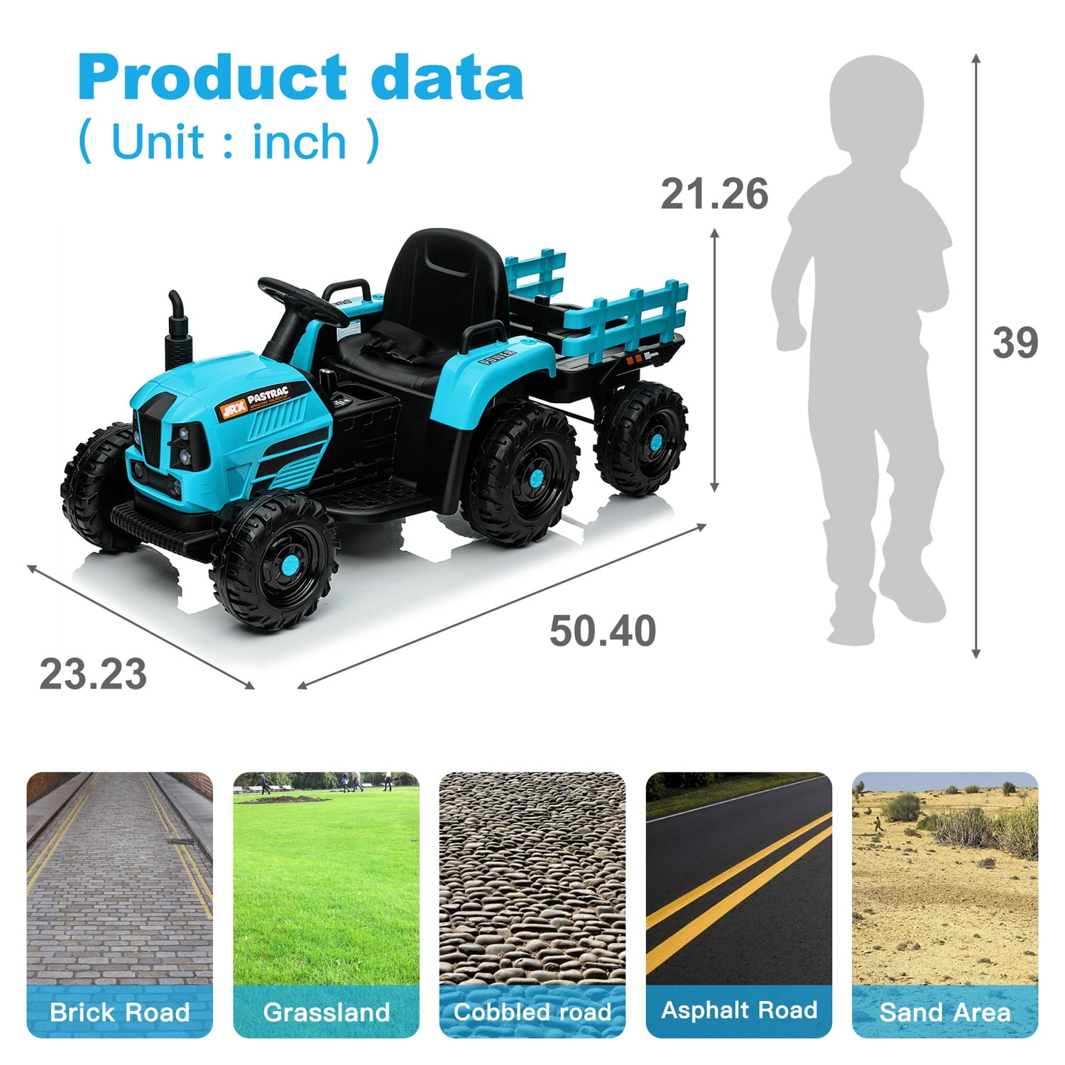 CIPACHO 12V Ride On Tractor with Trailer, 2.4RC, Electric Kids Car Three Speed Adjustable, USB, MP3, Power Display, Blue CIPACHO 12V Ride On Tractor with Trailer, 2.4RC, Electric Kids Car Three Speed Adjustable, USB, MP3, Power Display, Blue