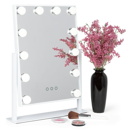 Best Choice Products Smart Touch Lighted Tabletop Hollywood Vanity Mirror Accent Decor w/ 12 LED Lights, Adjustable Color Temperature and Brightness, (Best Lighted Makeup Mirror 2019)