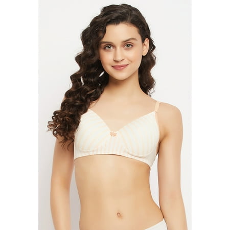 

Clovia Padded Non-Wired Full Cup Striped Multiway T-shirt Bra in Peach Colour