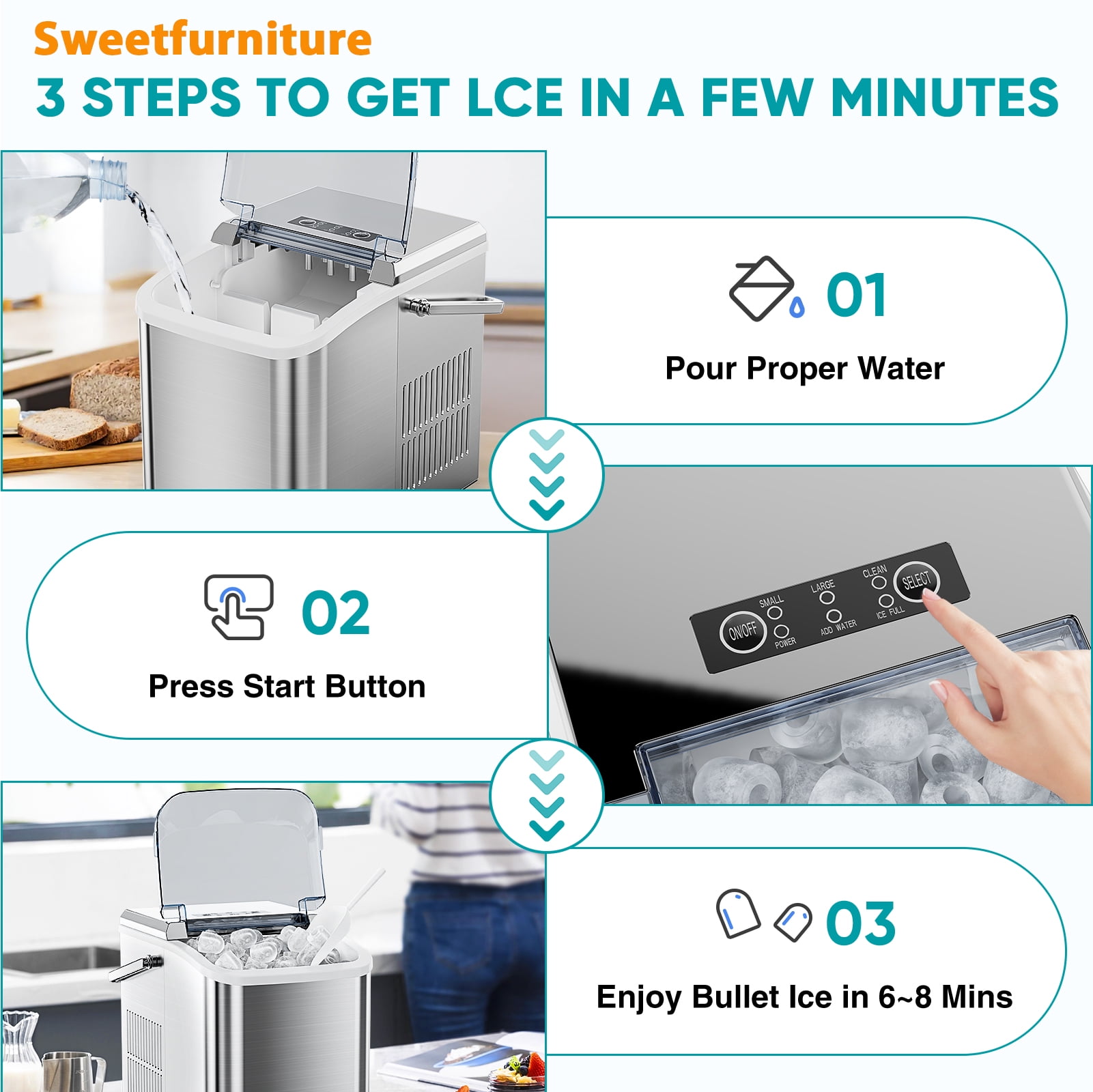 Sweetfurniture Countertop Ice Maker, Portable Ice Maker Machine with Handle and Ice Scoop, Green